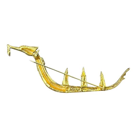 Vintage Thai Suphannahong Royal Barge Brooch Gold‎ Tone Enamel Pin Rhinestones - Picture 4 of 5